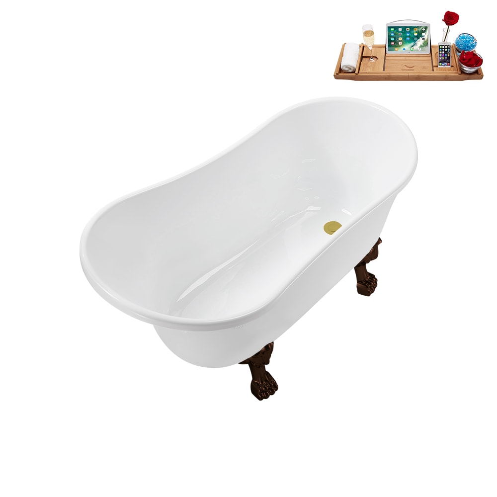 N373ORB-IN-BGL 51 inch Clawfoot Oval Acrylic Bathtub and Tray in Glossy White with Reversible Drain