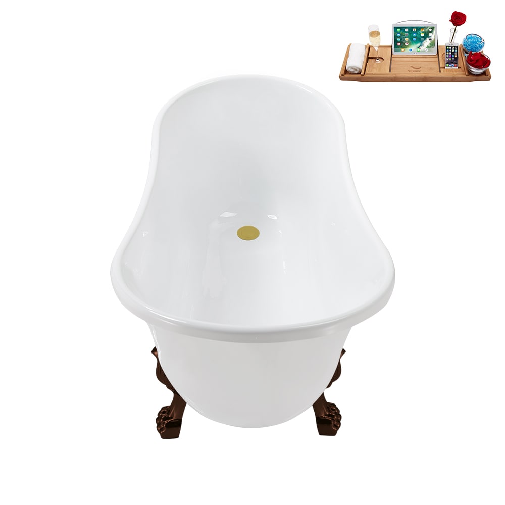N373ORB-IN-BGL 51 inch Clawfoot Oval Acrylic Bathtub and Tray in Glossy White with Reversible Drain