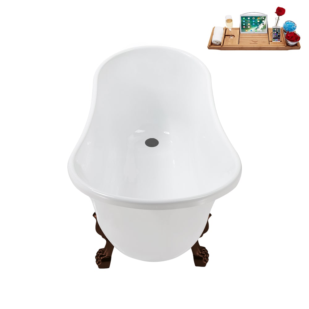N373ORB-IN-BGM 51 inch Clawfoot Oval Acrylic Bathtub and Tray in Glossy White with Reversible Drain