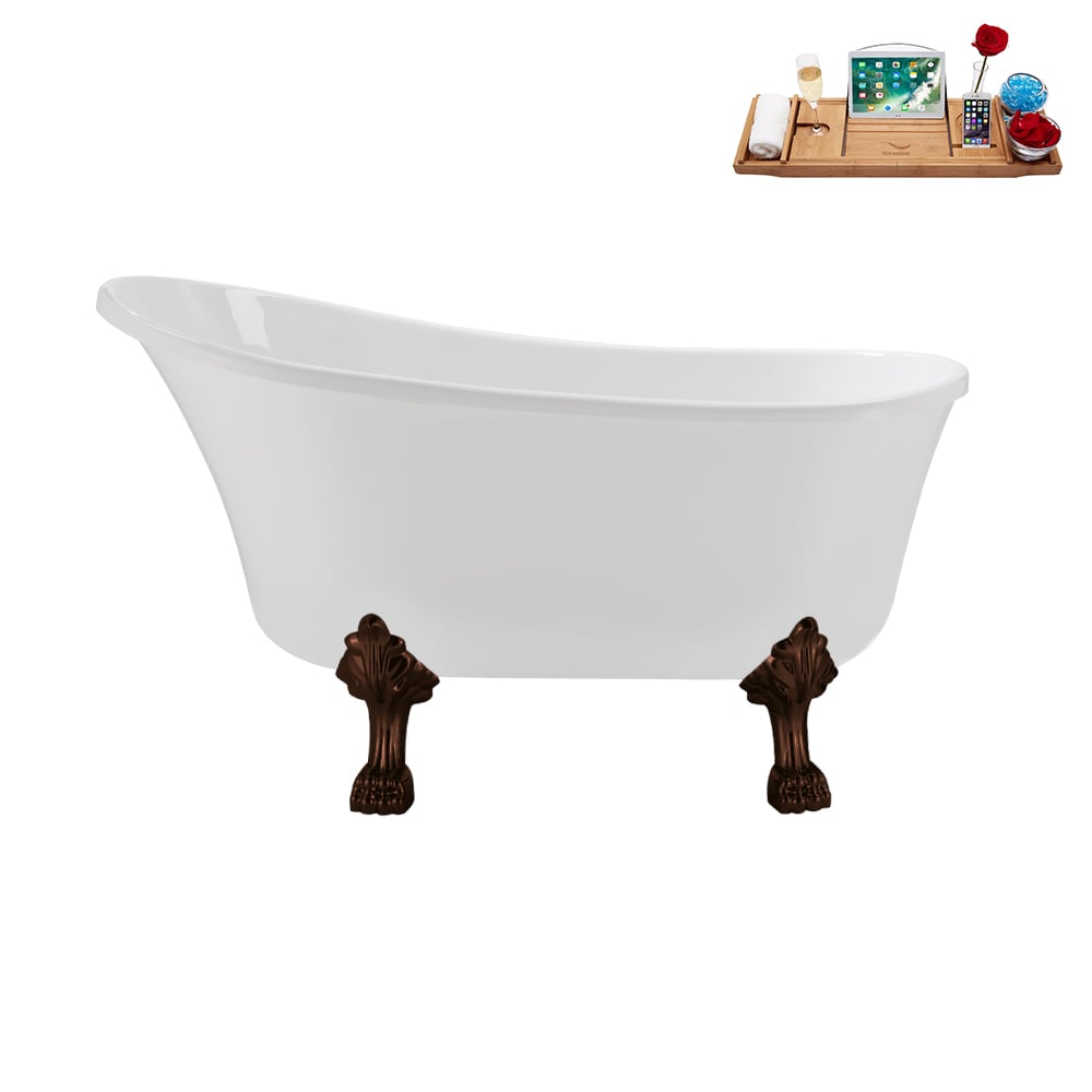 N373ORB-IN-CH 51 inch Clawfoot Oval Acrylic Bathtub and Tray in Glossy White with Reversible Drain