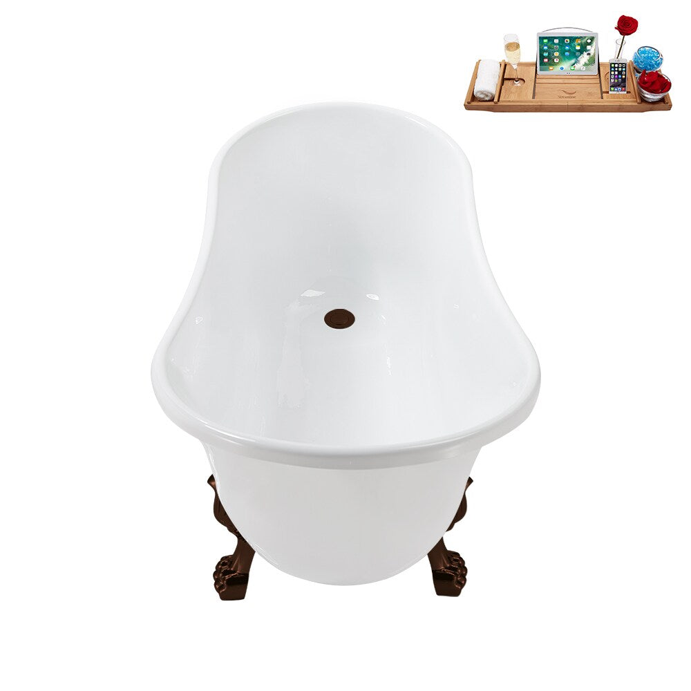 N373ORB-IN-ORB 51 inch Clawfoot Oval Acrylic Bathtub and Tray in Glossy White with Reversible Drain