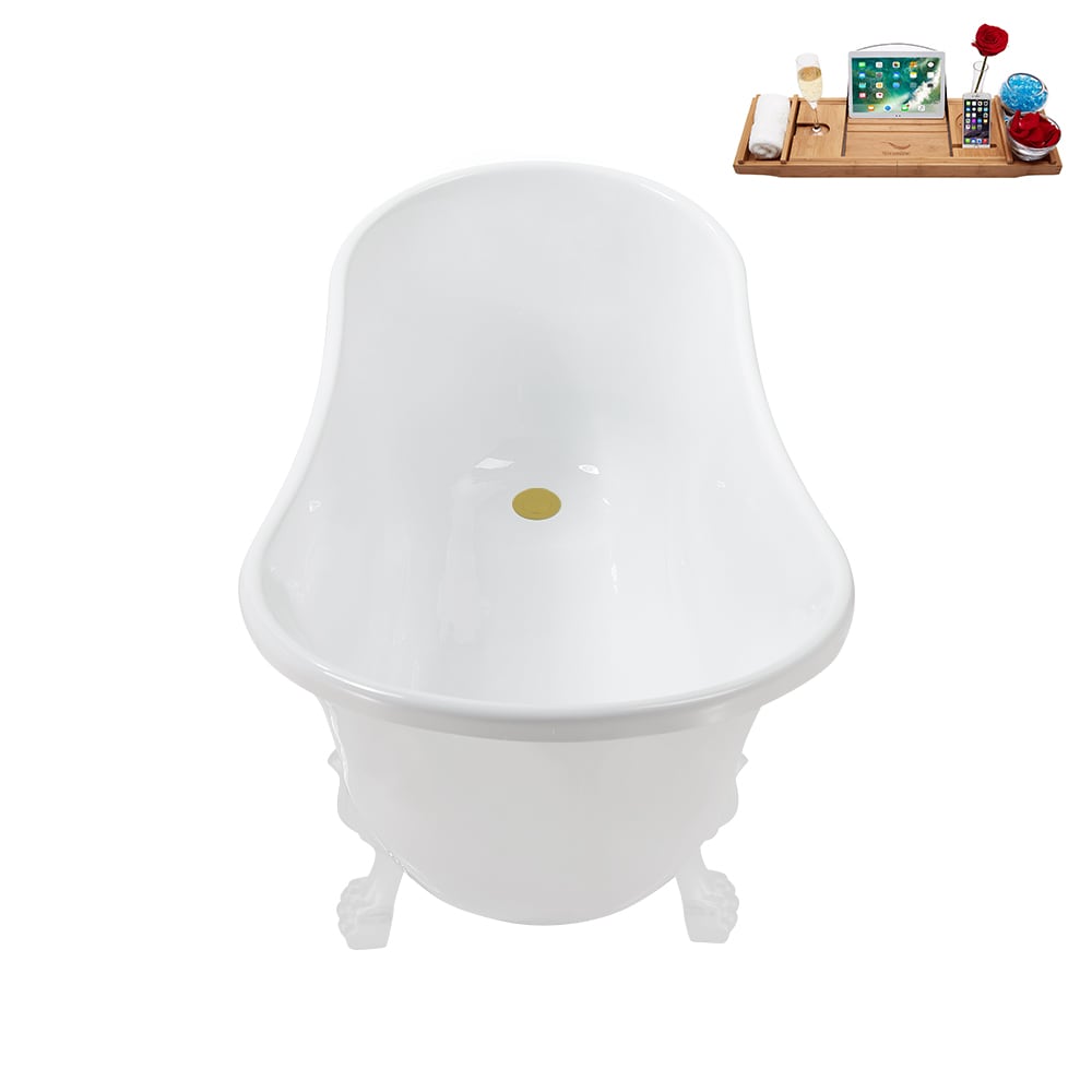 N373WH-IN-BGL 51 inch Clawfoot Oval Acrylic Bathtub and Tray in Glossy White with Reversible Drain