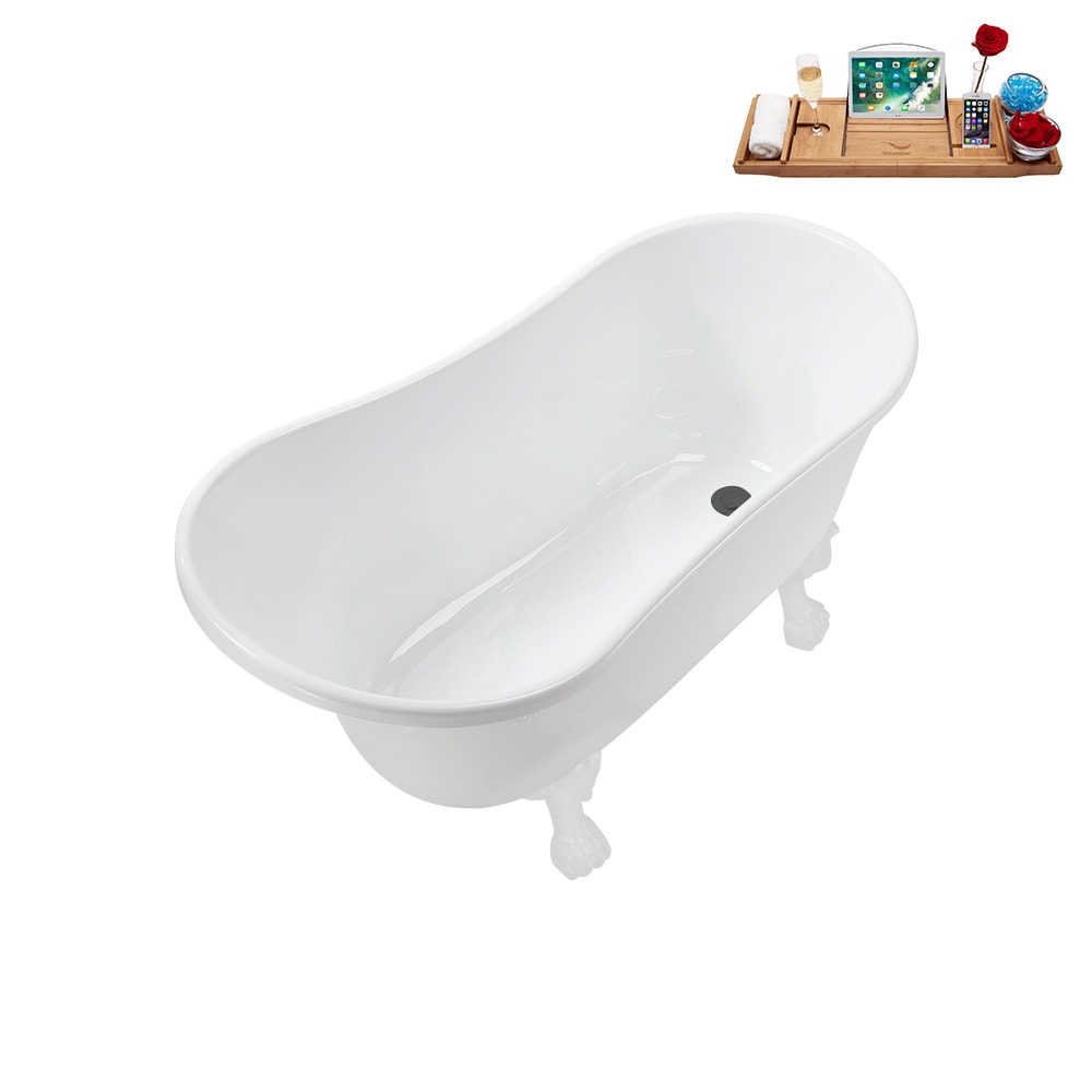 N373WH-IN-BGM 51 inch Clawfoot Oval Acrylic Bathtub and Tray in Glossy White with Reversible Drain