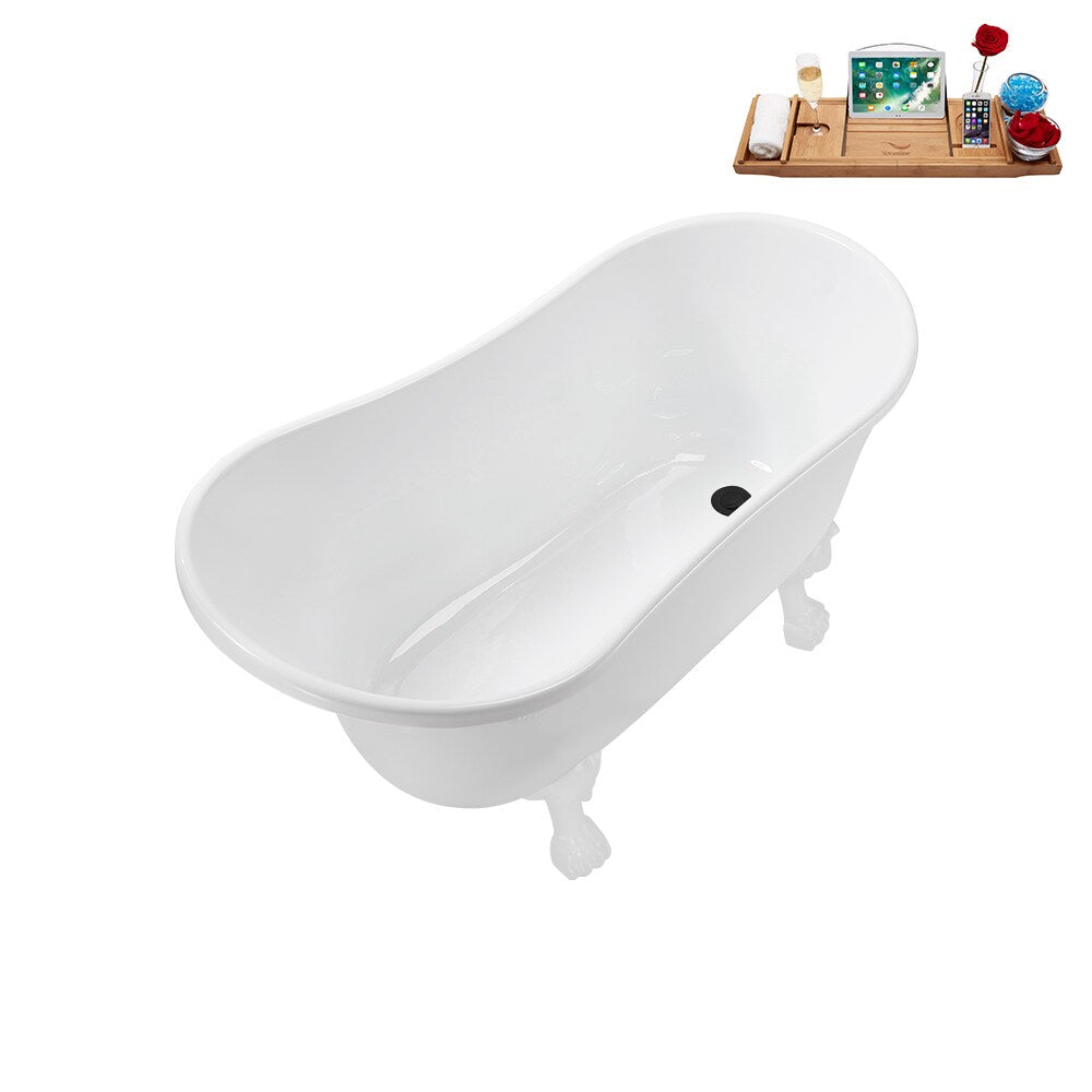 N373WH-IN-BL 51 inch Clawfoot Oval Acrylic Bathtub and Tray in Glossy White with Reversible Drain