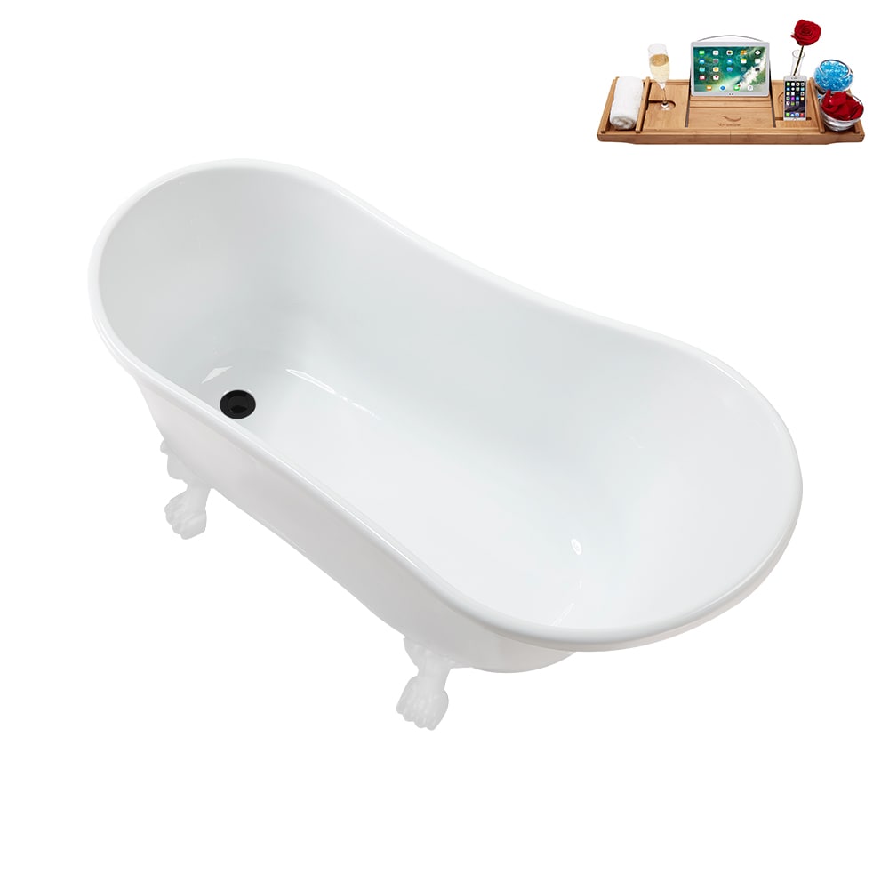 N373WH-IN-BL 51 inch Clawfoot Oval Acrylic Bathtub and Tray in Glossy White with Reversible Drain