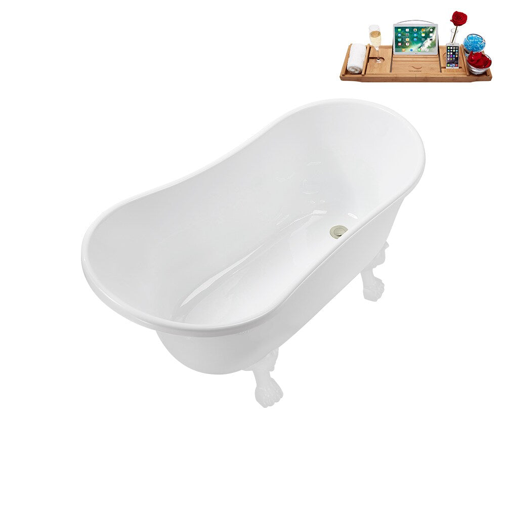 N373WH-IN-BNK 51 inch Clawfoot Oval Acrylic Bathtub and Tray in Glossy White with Reversible Drain