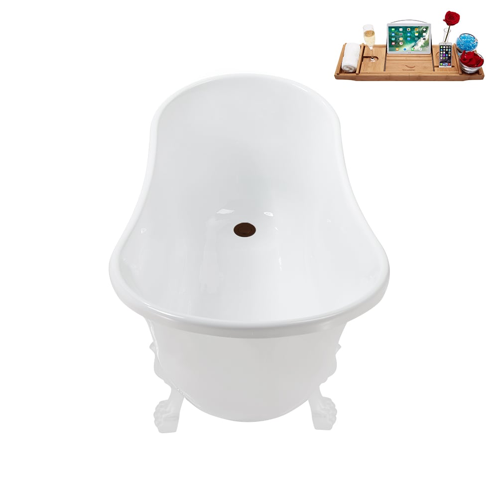 Baignoire ovale en acrylique sur pattes de 51 pouces N373WH-IN-ORB et plateau en blanc brillant avec drain réversible