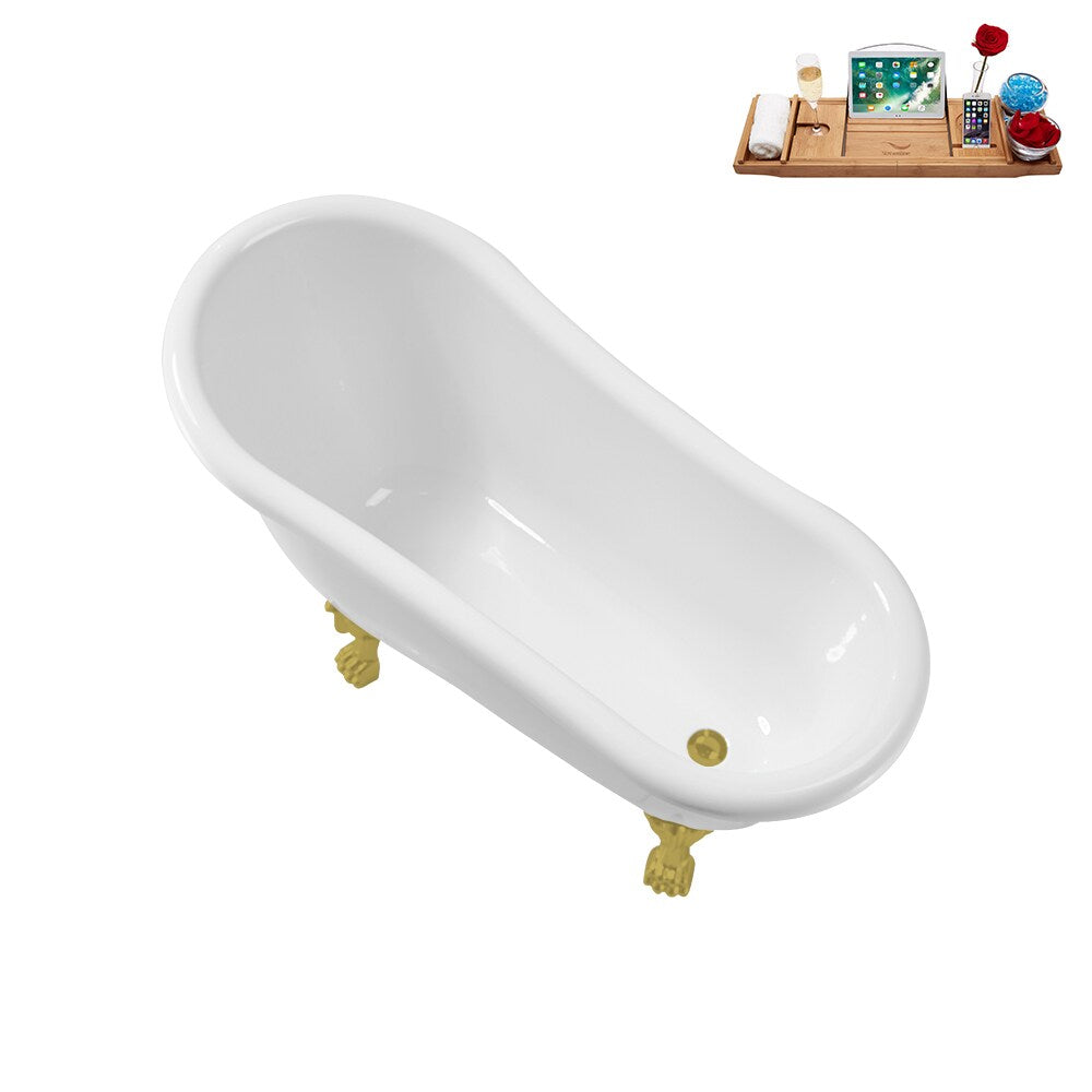 N488BGL-IN-BGL 53 inch Clawfoot Oval Acrylic Bathtub and Tray in Glossy White with Reversible Drain