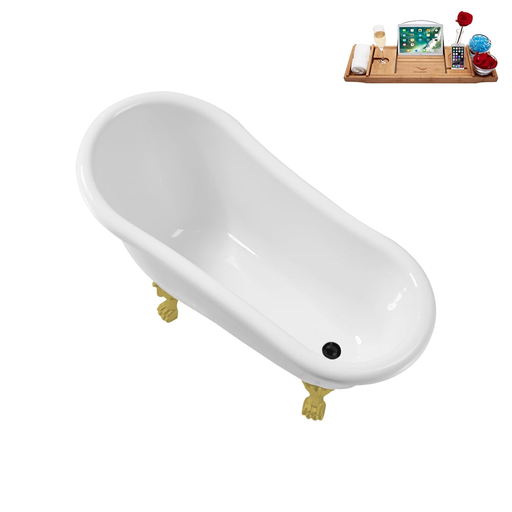 N488BGL-IN-BL 53 inch Clawfoot Acrylic Bathtub and Tray in Glossy White with Reversible Drain