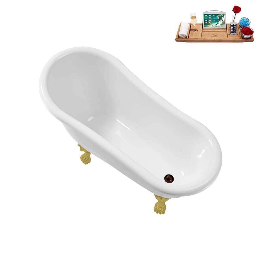 N488BGL-IN-ORB 53 inch Clawfoot Oval Acrylic Bathtub and Tray in Glossy White with Reversible Drain