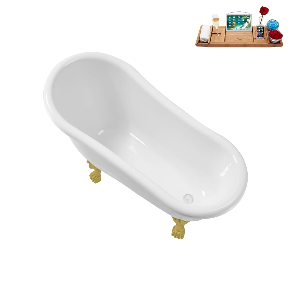 N488BGL-IN-WH 53 inch Clawfoot Oval Acrylic Bathtub and Tray in Glossy White with Reversible Drain