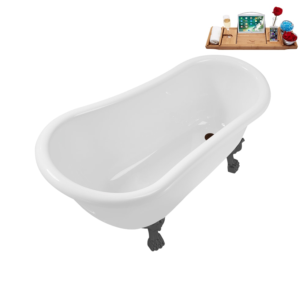 N488BGM-IN-ORB 53 inch Clawfoot Oval Acrylic Bathtub and Tray in Glossy White with Reversible Drain