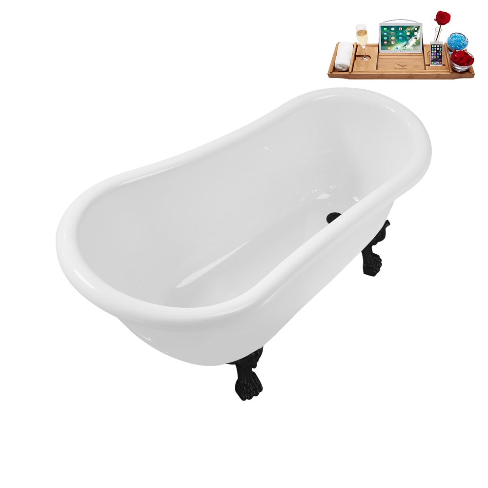 Baignoire ovale en acrylique sur pattes de 53 pouces N488BL-IN-BL et plateau en blanc brillant avec drain réversible