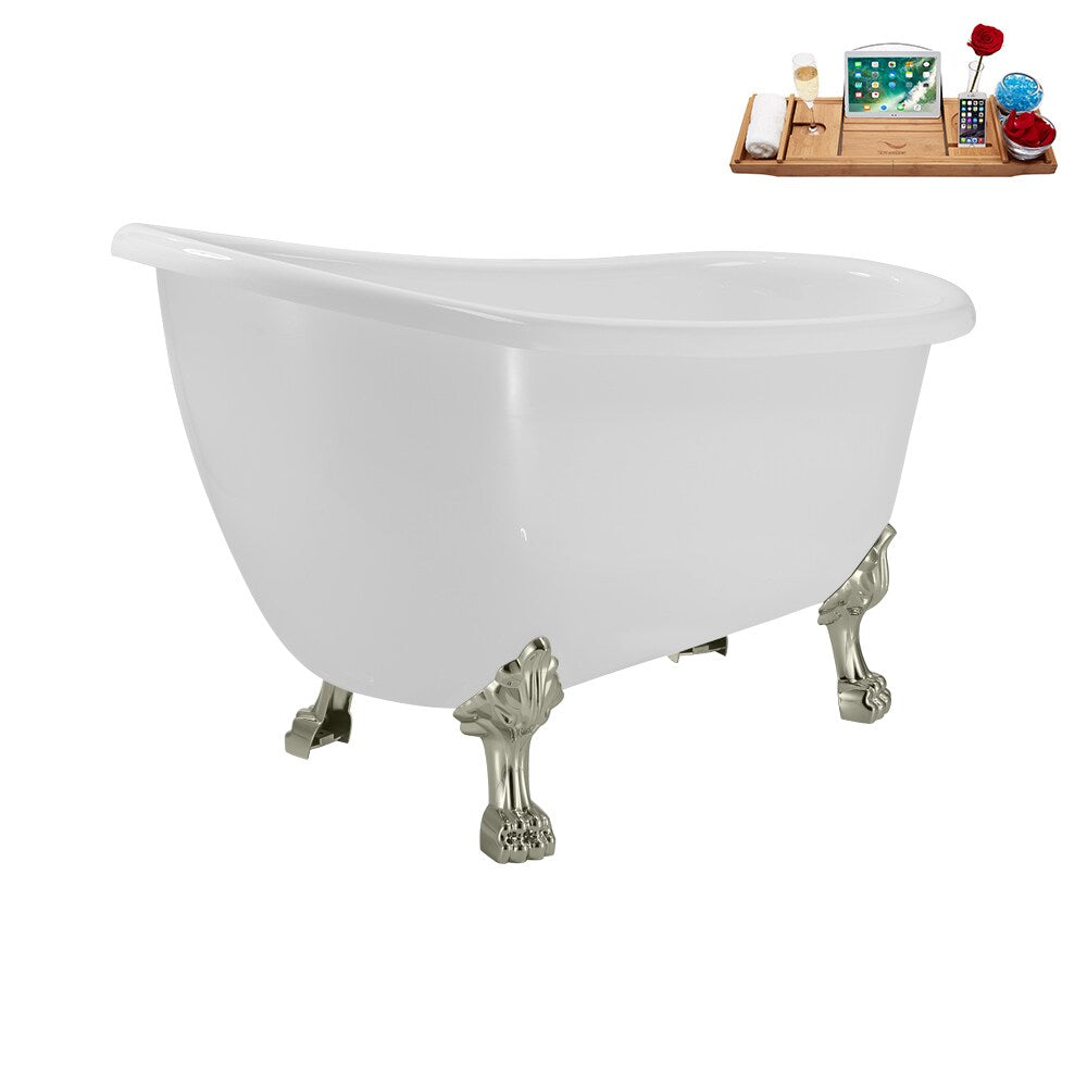 N488BNK-IN-BGM 53 inch Clawfoot Oval Acrylic Bathtub and Tray in Glossy White with Reversible Drain