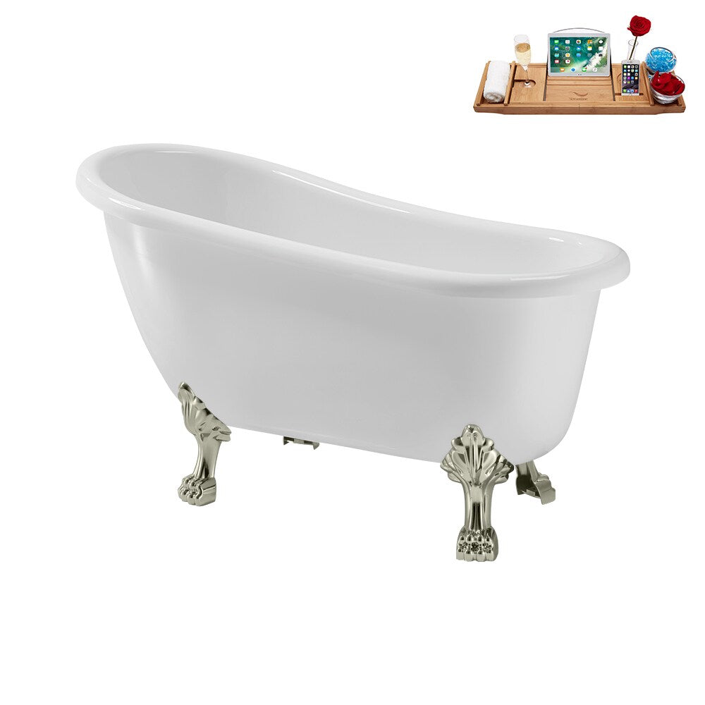 N488BNK-IN-GLD 53 inch Clawfoot Oval Acrylic Bathtub and Tray in Glossy White with Reversible Drain