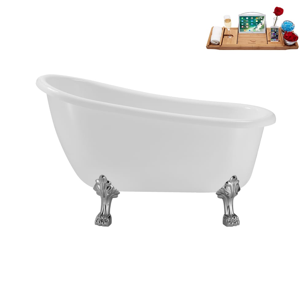 N488CH-IN-BGL 53 inch Clawfoot Oval Acrylic Bathtub and Tray in Glossy White with Reversible Drain
