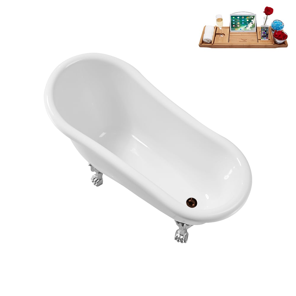 N488CH-IN-ORB 53 inch Clawfoot Oval Acrylic Bathtub and Tray in Glossy White with Reversible Drain