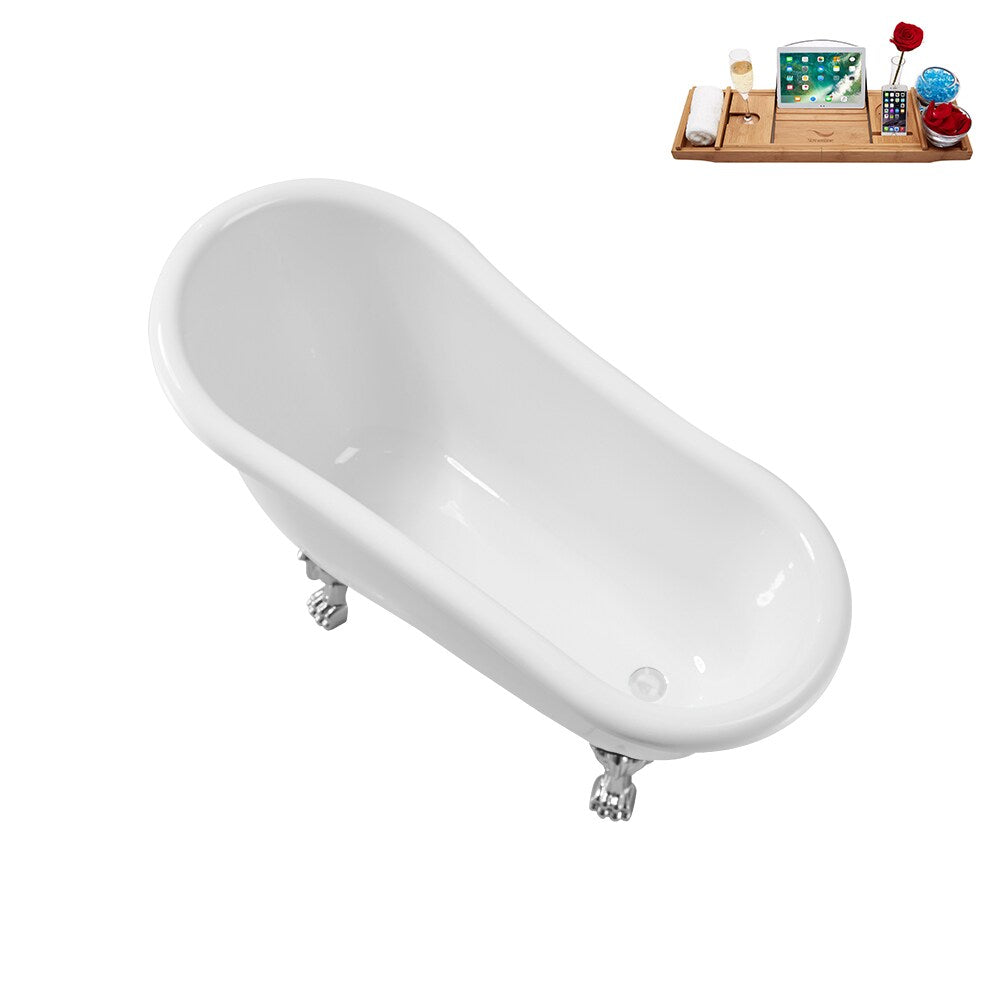 N488CH-IN-WH 53 inch Clawfoot Oval Acrylic Bathtub and Tray in Glossy White with Reversible Drain