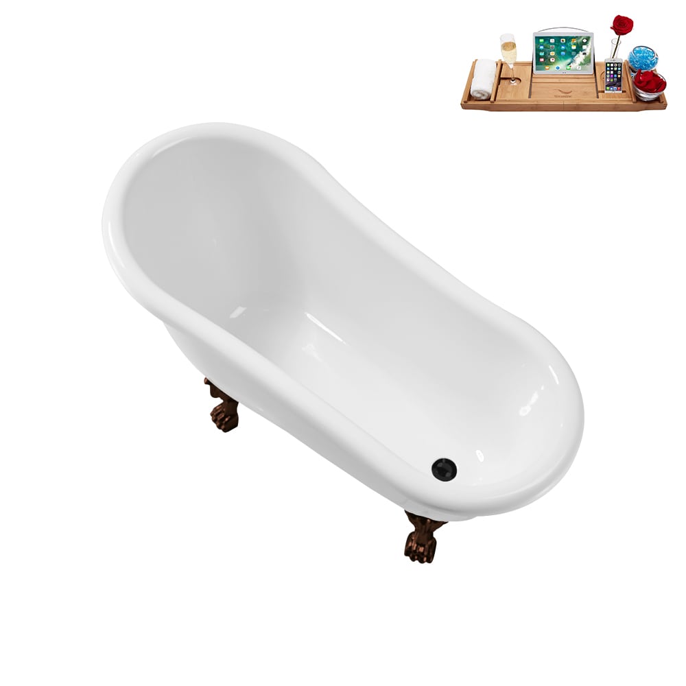Baignoire ovale en acrylique sur pattes de 53 pouces N488ORB-IN-BL et plateau en blanc brillant avec drain réversible
