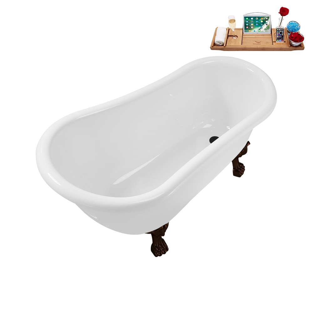 Baignoire ovale en acrylique sur pattes de 53 pouces N488ORB-IN-BL et plateau en blanc brillant avec drain réversible