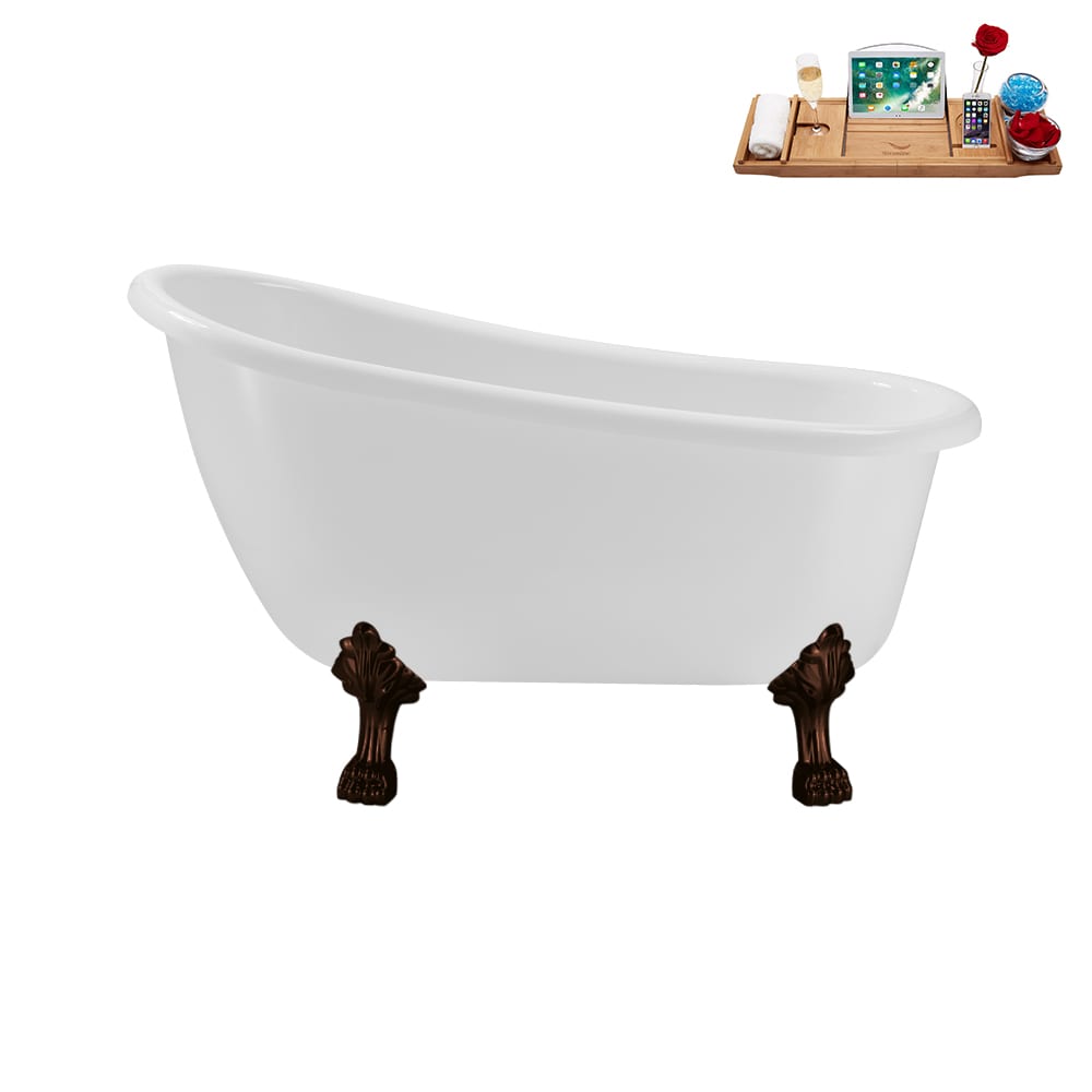 N488ORB-IN-BNK 53 inch Clawfoot Oval Acrylic Bathtub and Tray in Glossy White with Reversible Drain