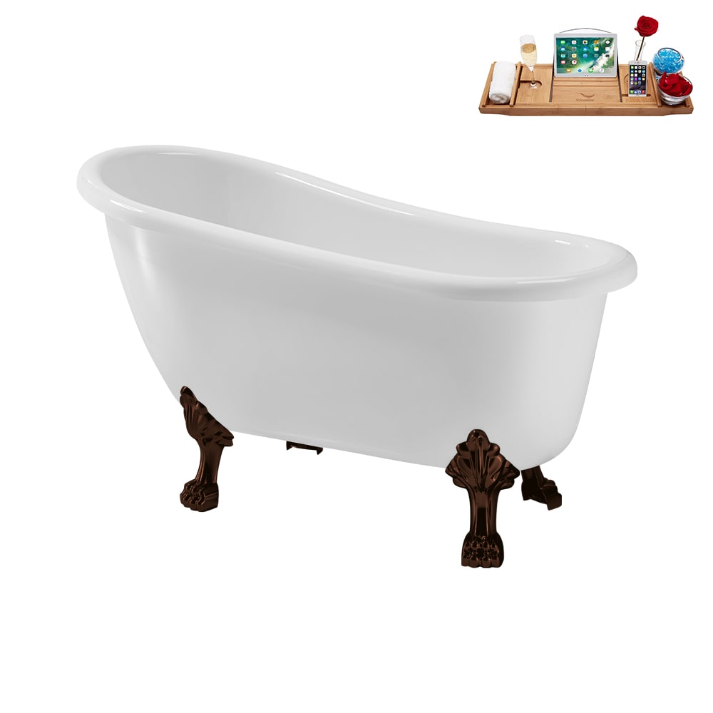 N488ORB-IN-BNK 53 inch Clawfoot Oval Acrylic Bathtub and Tray in Glossy White with Reversible Drain