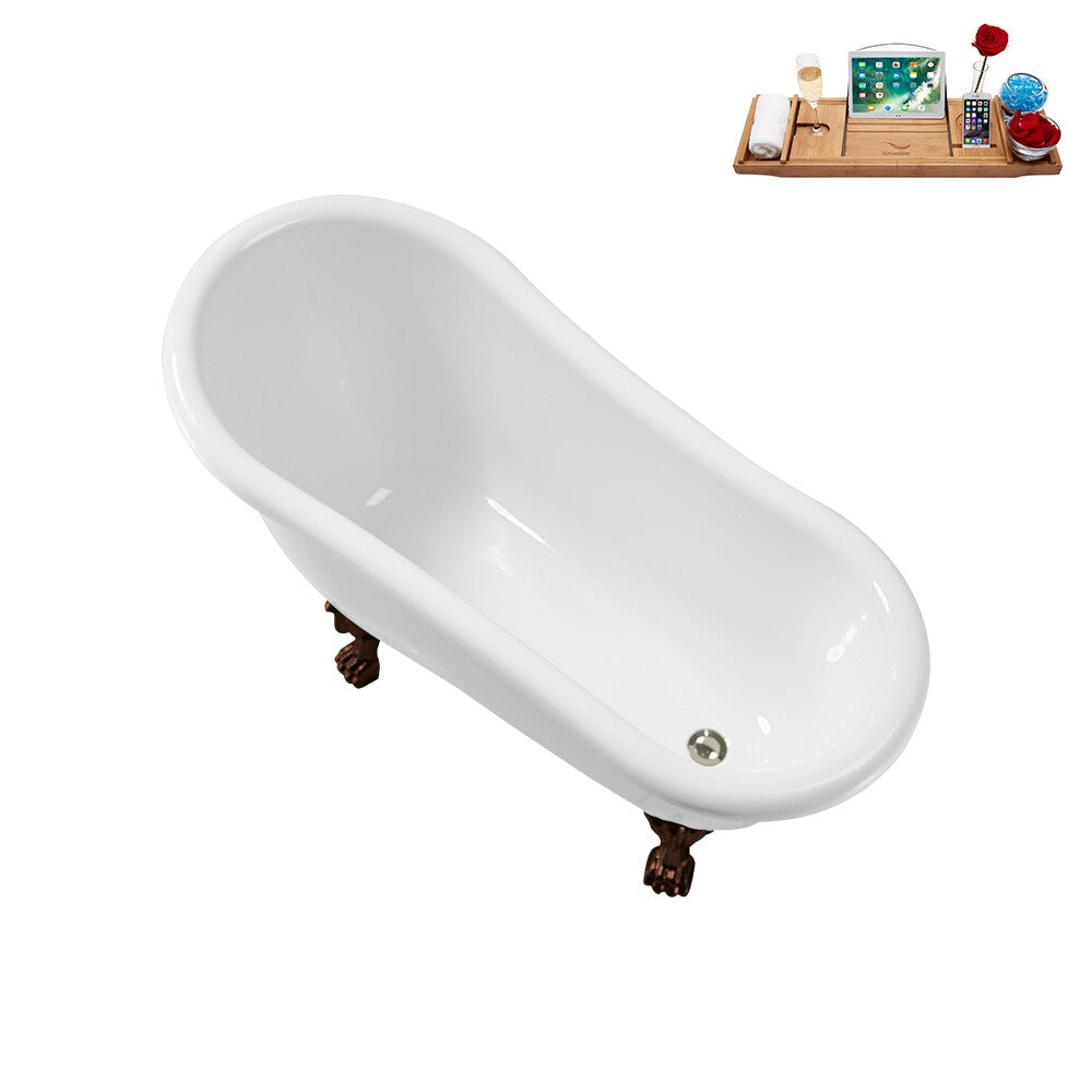 N488ORB-IN-BNK 53 inch Clawfoot Oval Acrylic Bathtub and Tray in Glossy White with Reversible Drain