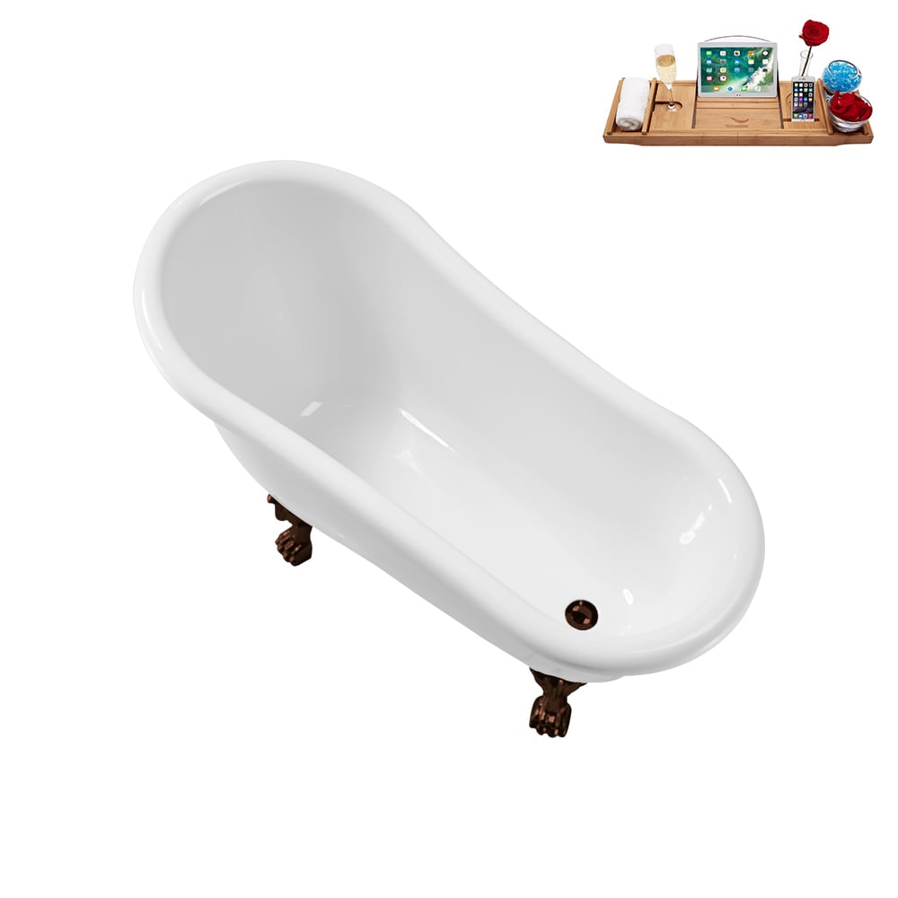 N488ORB-IN-ORB 53 inch Clawfoot Oval Acrylic Bathtub and Tray in Glossy White with Reversible Drain