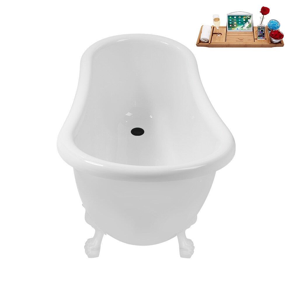 N488WH-IN-BL 53 inch Clawfoot Oval Acrylic Bathtub and Tray in Glossy White with Reversible Drain