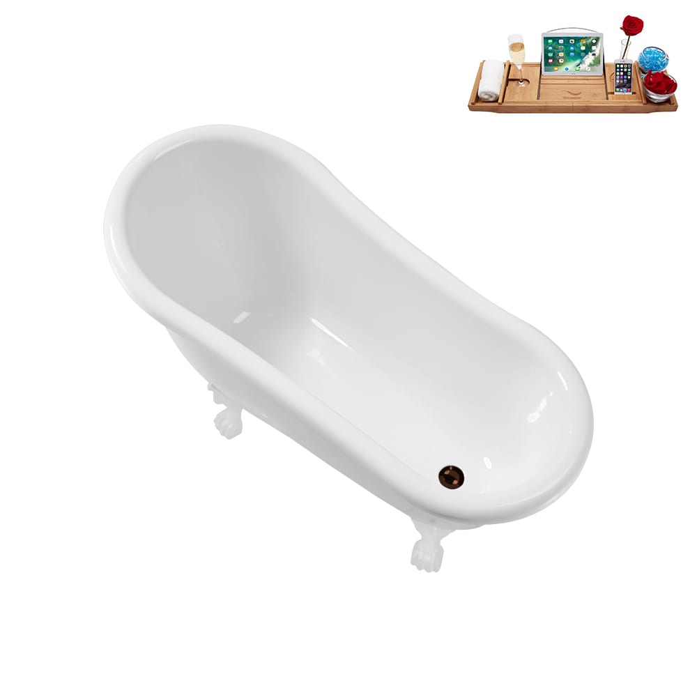 N488WH-IN-ORB 53 inch Clawfoot Oval Acrylic Bathtub and Tray in Glossy White with Reversible Drain