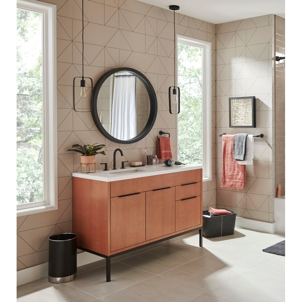 Robinet de lavabo de salle de bain à 2 poignées Studio S Centerset (8 pouces) en noir mat (valve et drain inclus)