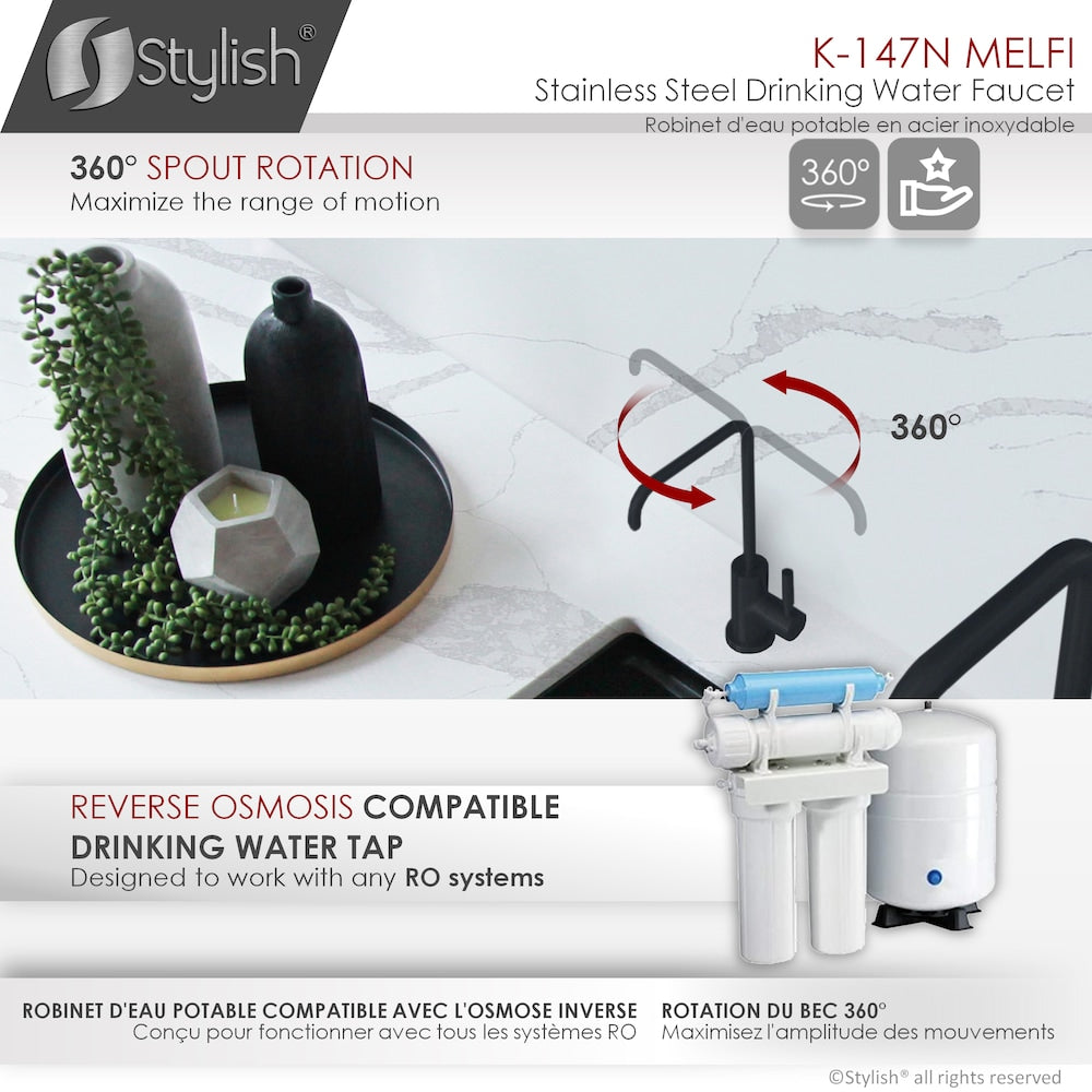 Kitchen Sink Drinking Water Tap Faucet in Stainless Steel Matte Black Finish