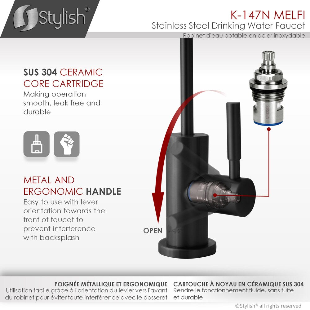Kitchen Sink Drinking Water Tap Faucet in Stainless Steel Matte Black Finish