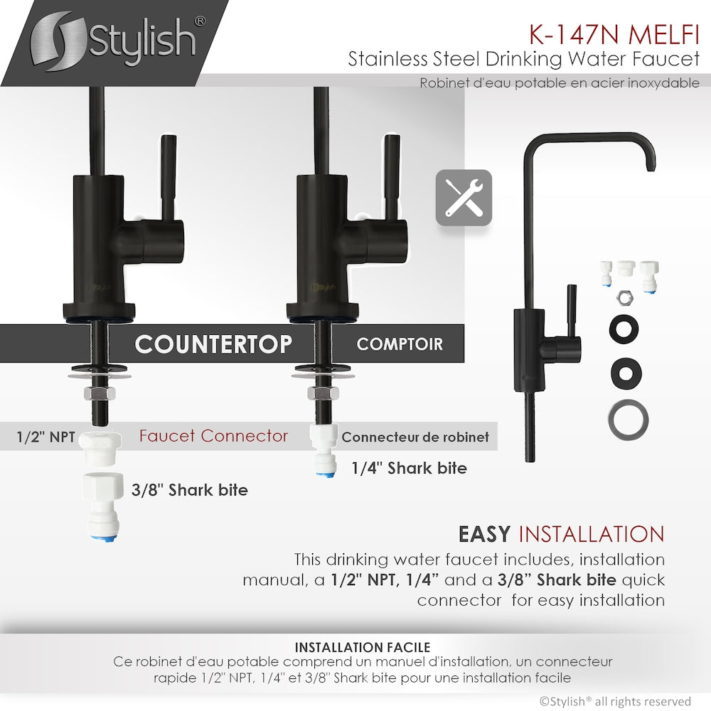 Kitchen Sink Drinking Water Tap Faucet in Stainless Steel Matte Black Finish