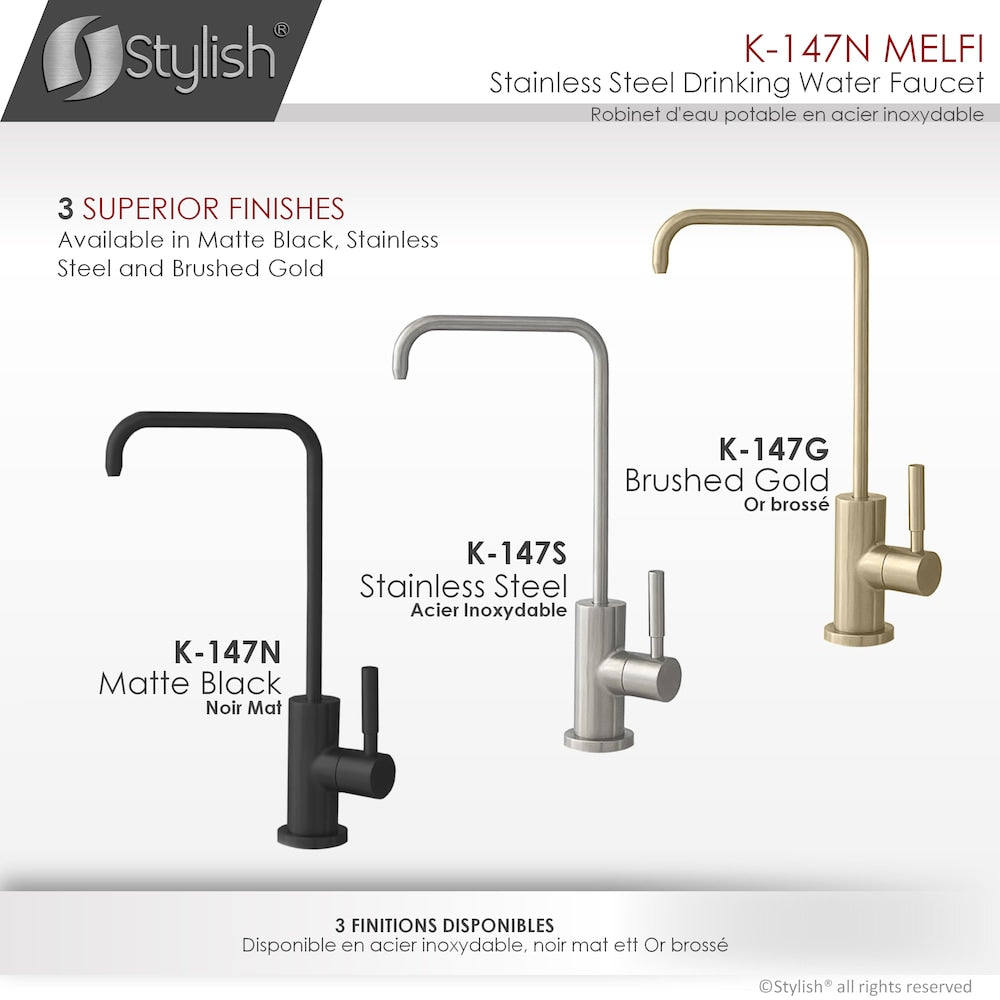 Kitchen Sink Drinking Water Tap Faucet in Stainless Steel Matte Black Finish
