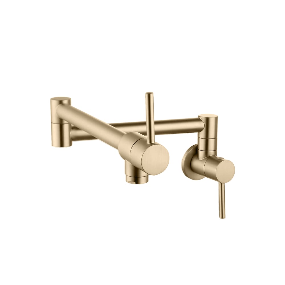 Stainless Steel Wall Mount Pot Filler Folding Stretchable with Two Handles in Brushed Gold