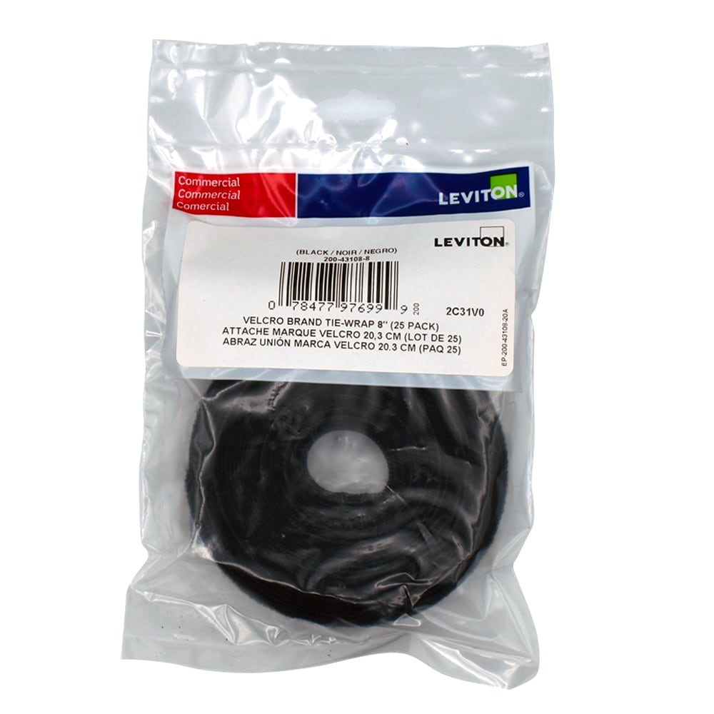 8" Recloseable Velcro Tie Wraps, 25-Pack in Black