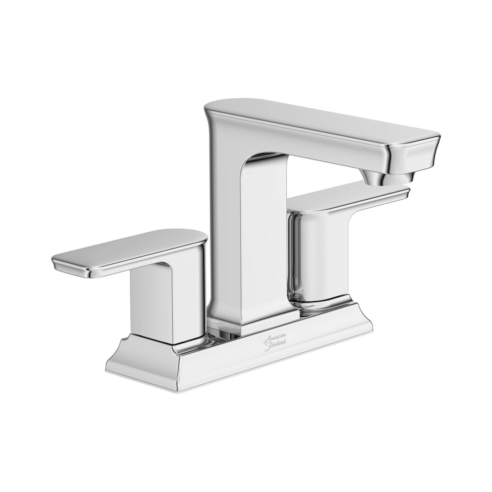 Robinet de salle de bain Forsey Centerset (4 pouces) à 2 poignées et à arc moyen en chrome poli (robinet et drain inclus)