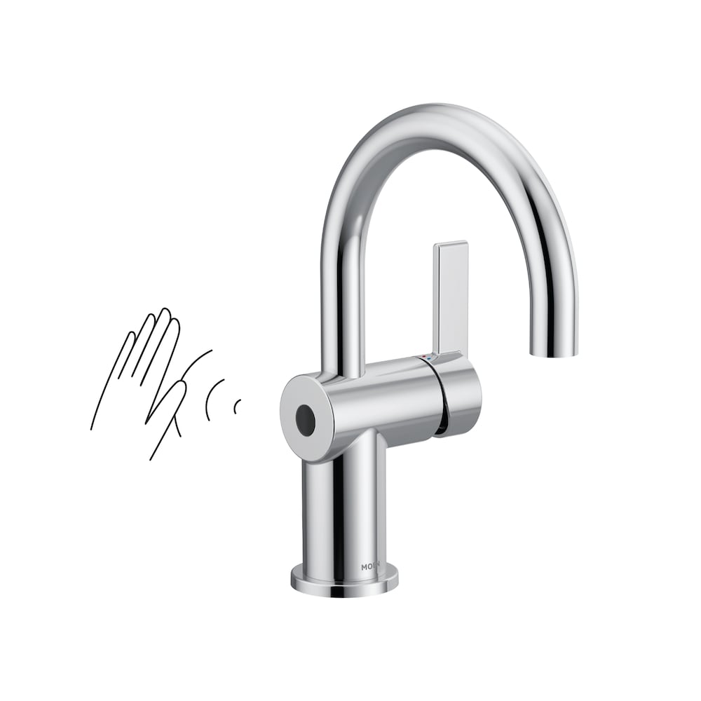 Robinet de lavabo de salle de bain sans contact à poignée unique Motionsense Wave de 4 pouces avec plaque de pont en chrome (robinet inclus)