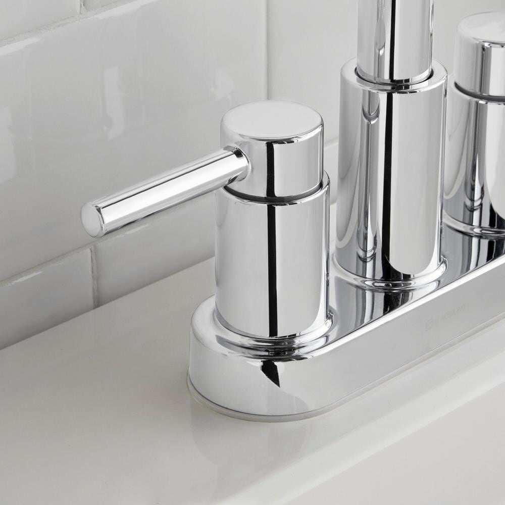 Robinet de salle de bain à arc élevé à 2 poignées et à ensemble central de 4 pouces Dorind avec ensemble de vidange à poussoir en chrome