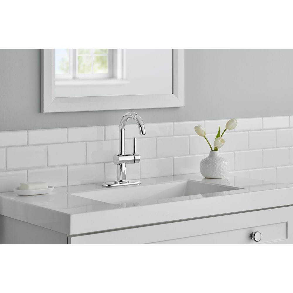 Dorind 4-inch Centerset Single-Handle High-Arc Bathroom Faucet Pop-Up Drain Kit in Chrome