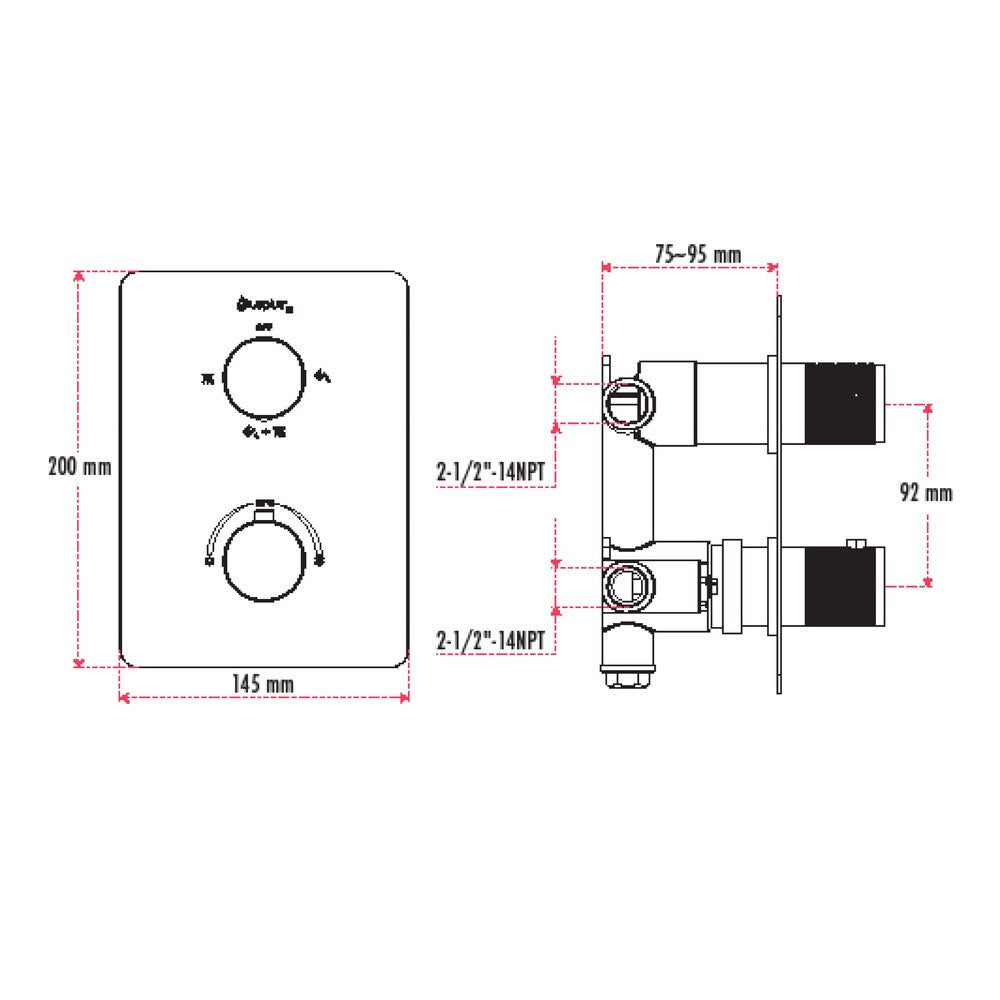 Vanne thermostatique avec inverseur 3 voies (2 voies + combo) - Fini noir mat