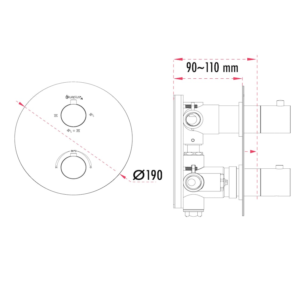 Vanne thermostatique ronde avec inverseur 3 voies (2 voies + combo) - Fini chromé