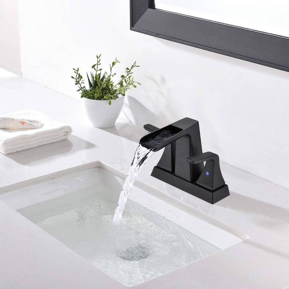 4 inch Centerest Double Handle Bathroom Sink Faucet with Drain Assembly in Matte Black