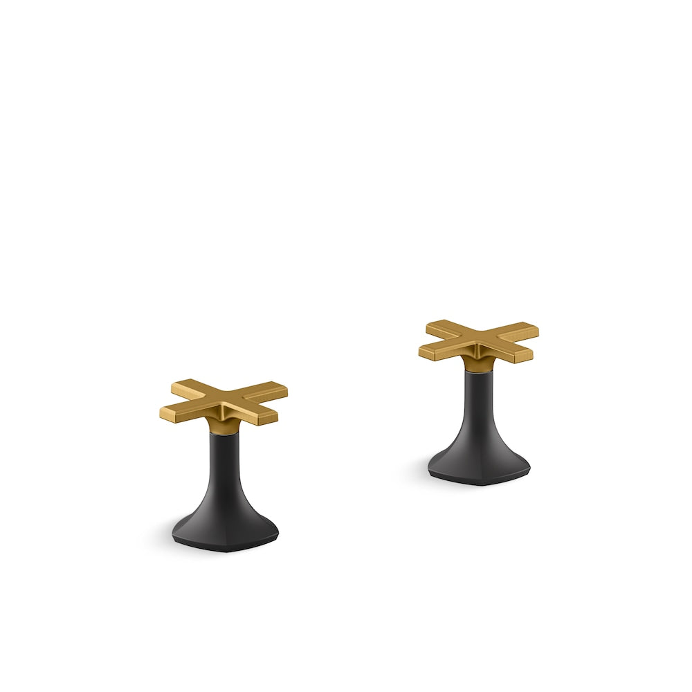Occasion Deck-Mount Cross Bath Faucet Handles in black and brass