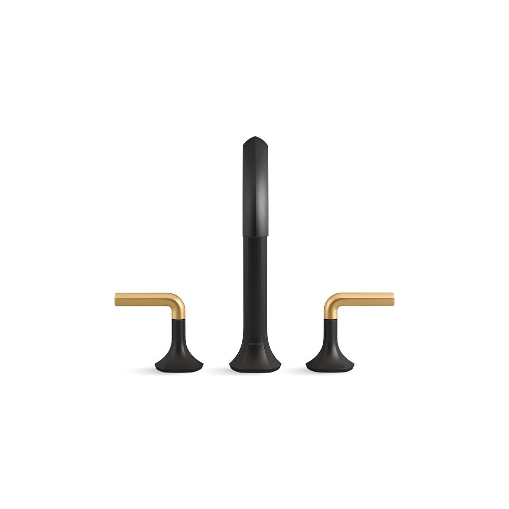 Occasion Deck-Mount Lever Bath Faucet Handles in black and brass