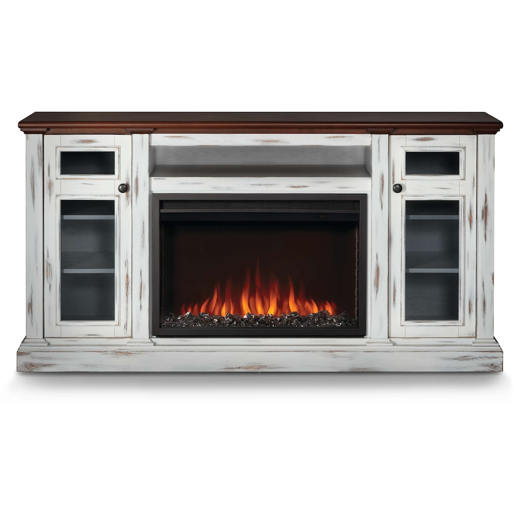 Console multimédia pour foyer électrique Charlotte Essential Series de 68 pouces en blanc