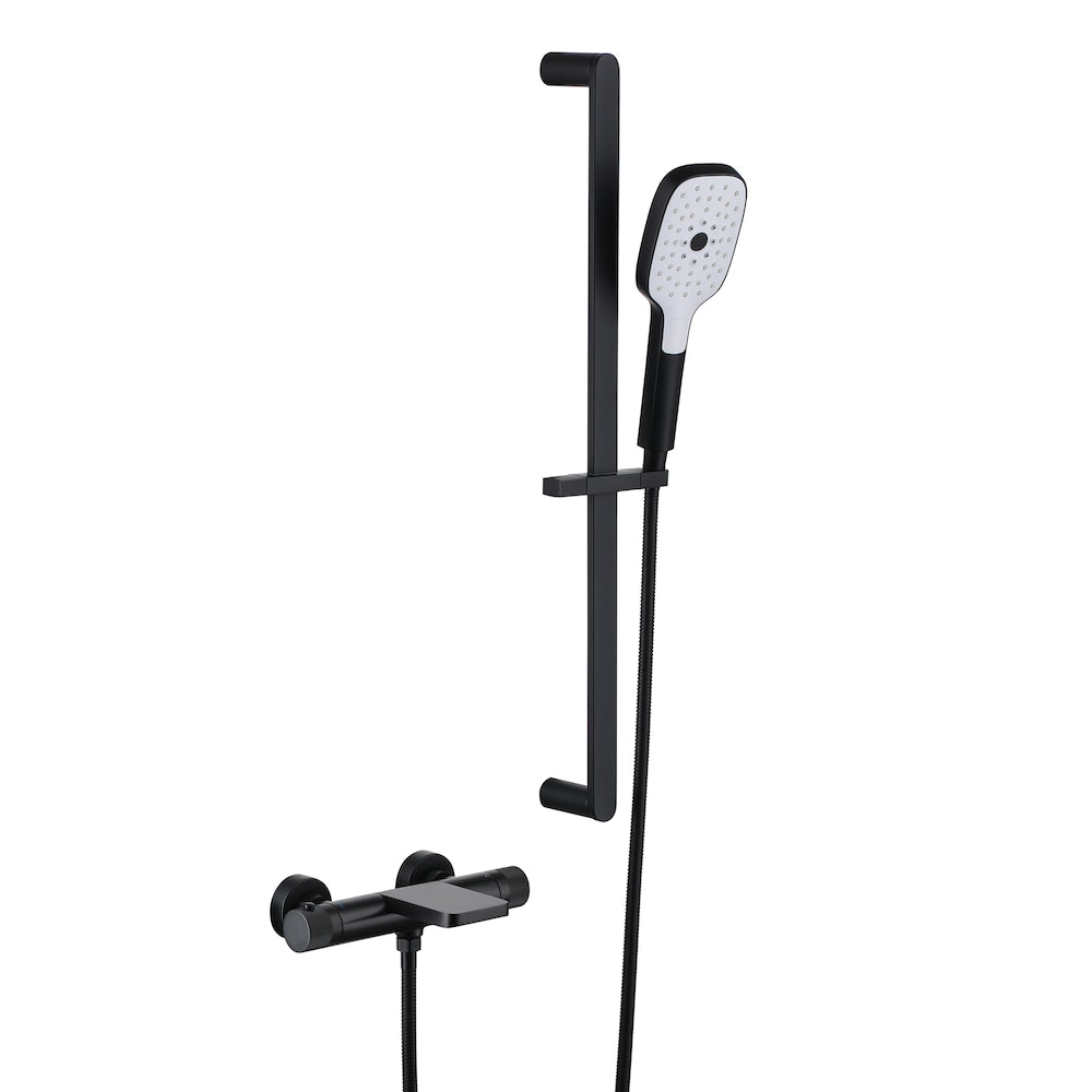 Ensemble de robinet de baignoire avec douche à main et barre coulissante réglable en noir mat