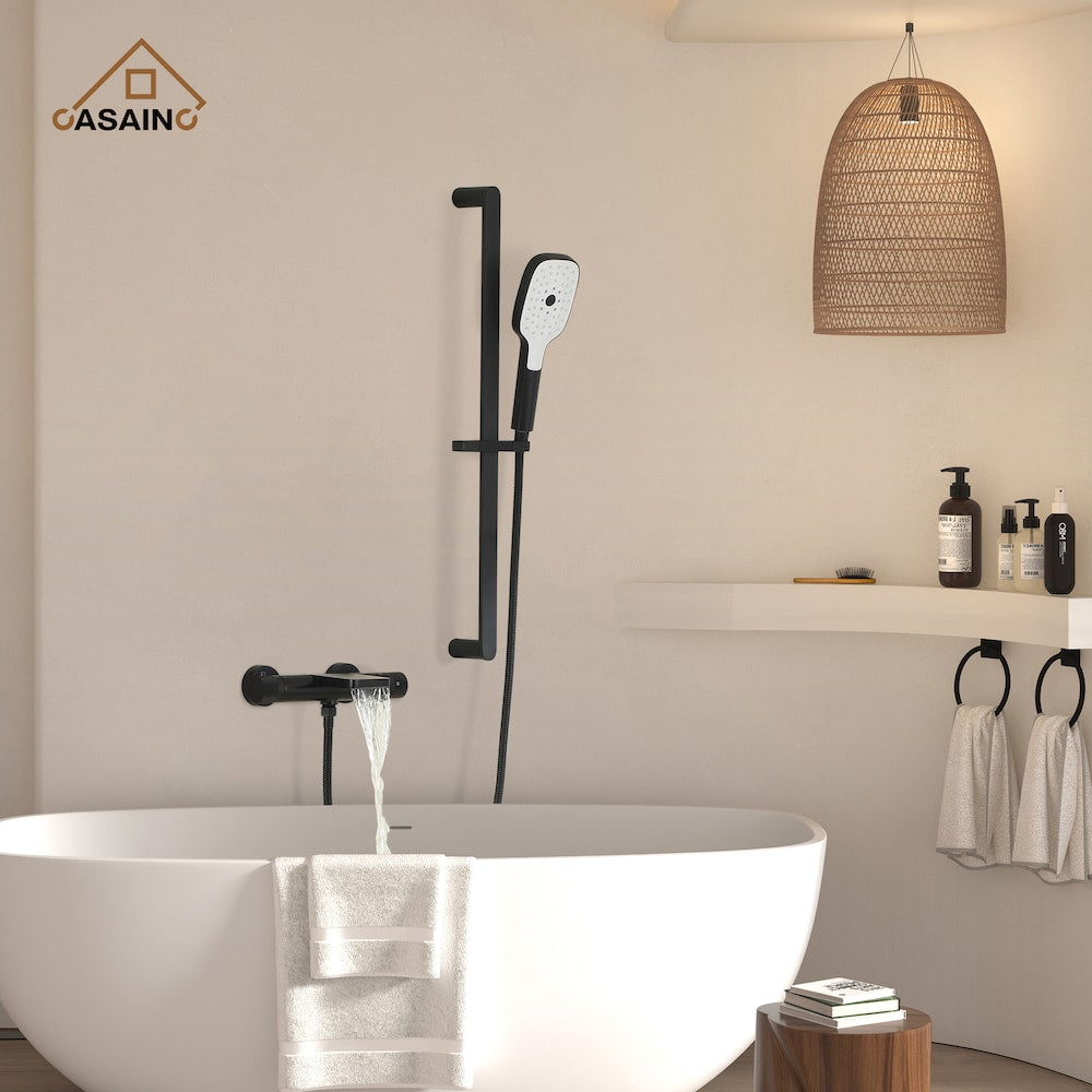 Ensemble de robinet de baignoire avec douche à main et barre coulissante réglable en noir mat