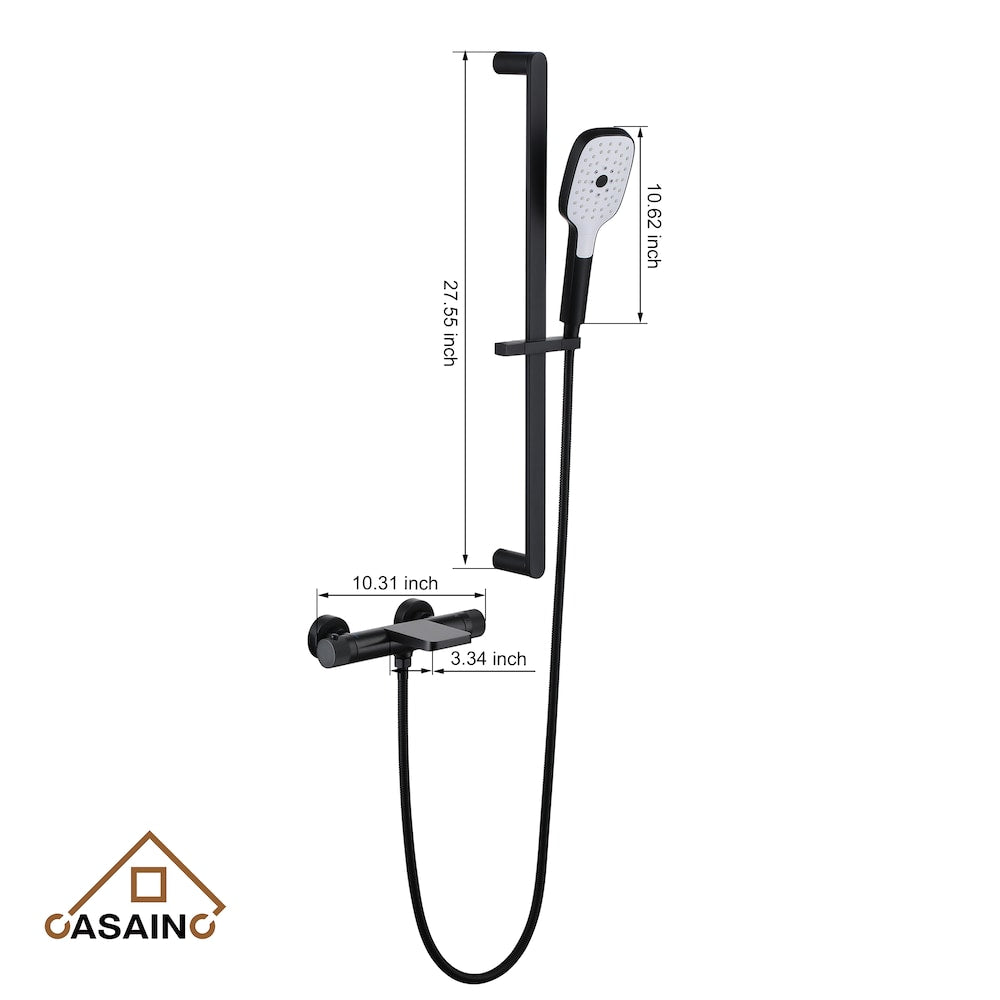 Ensemble de robinet de baignoire avec douche à main et barre coulissante réglable en noir mat